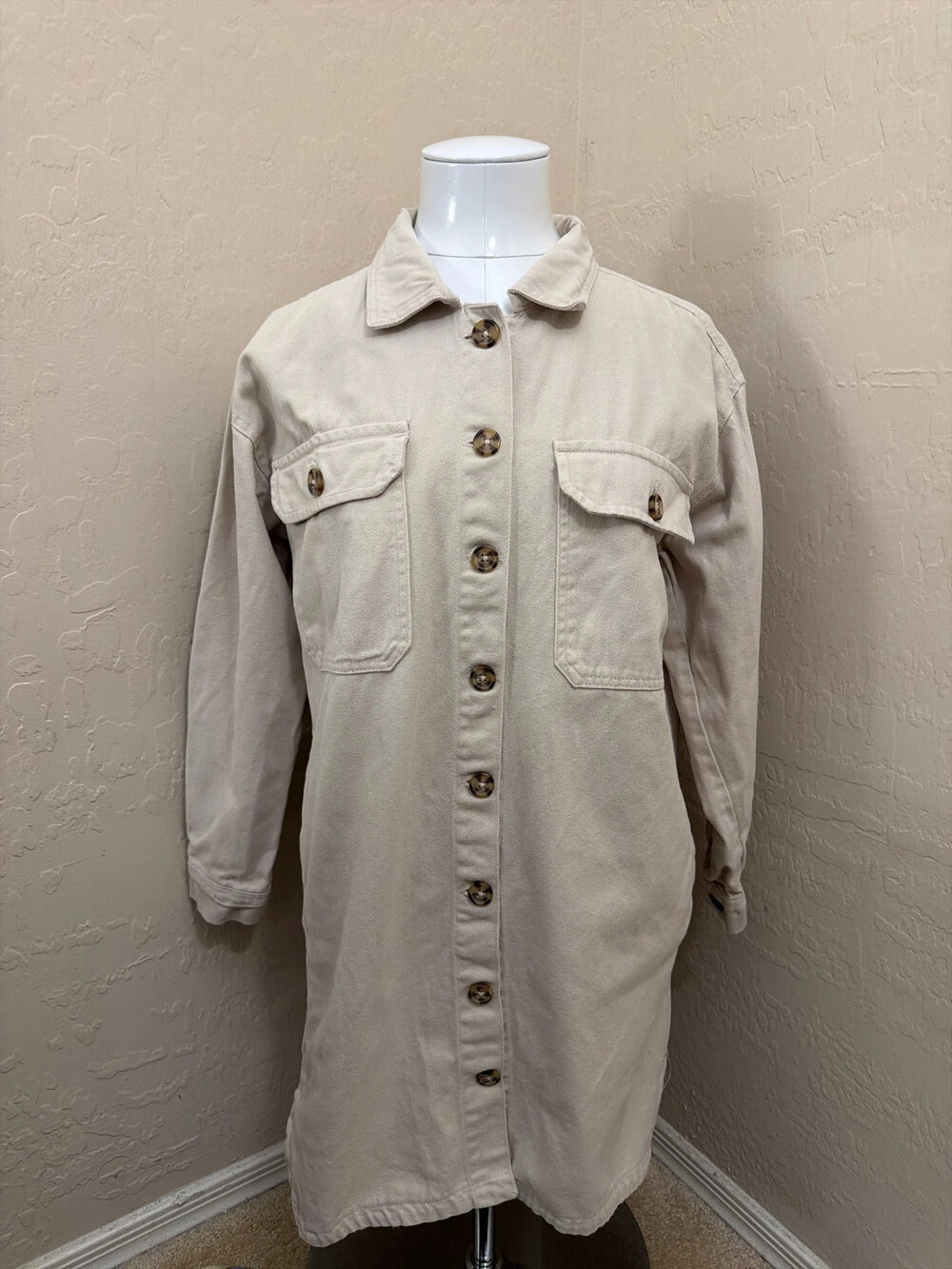 Love by Chesley beige denim buttoned down dress, Sz M